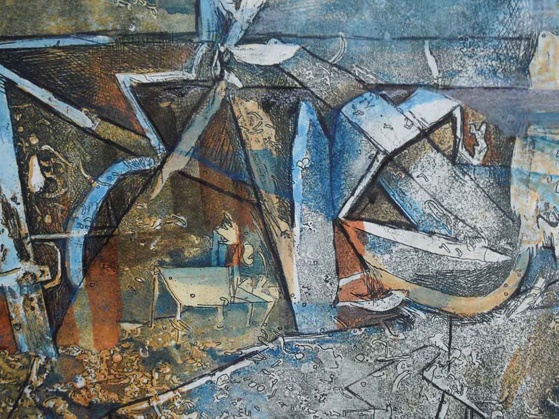 „Gintara“, 1995/2021, Radierung und Aquarell, 130 x 160 cm (Detail)