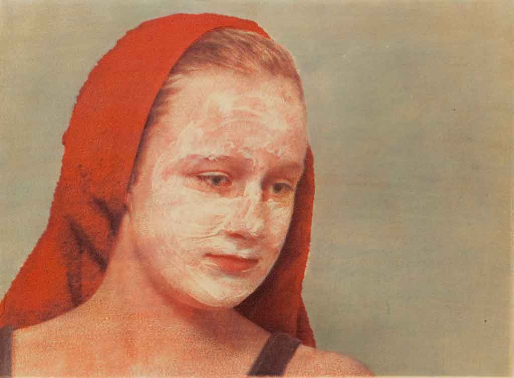 „hinter der Maske“, 2017,  Gummidruck auf Aquarellkarton, 60 x 80 cm 