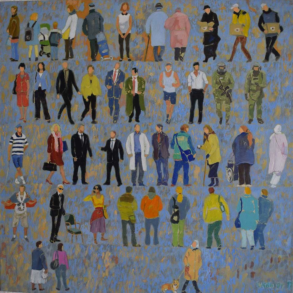 Aus der Reihe “Menschenlandschaften“, 2017, Öl a. Lw., 60 x 60 cm
