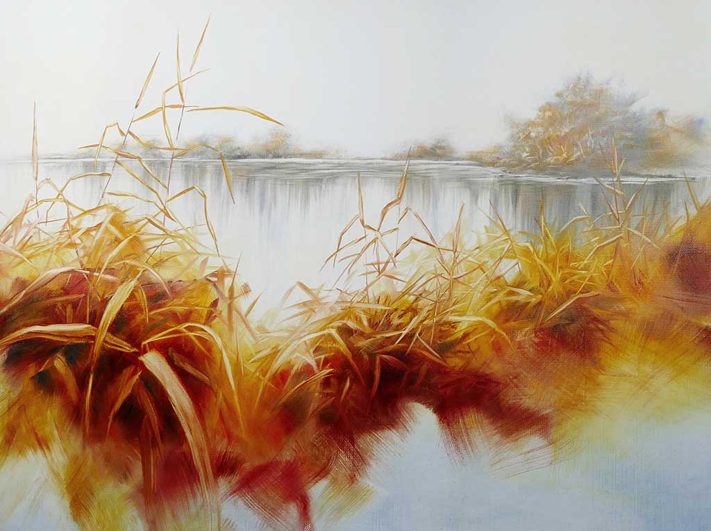 „Herbst am Weiher“, 2022, Öl auf Leinwand, 70 x 50 cm 