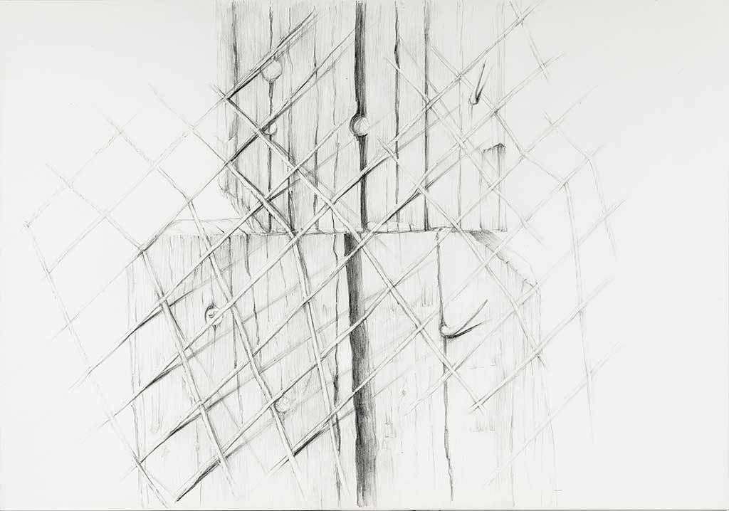 „Gebunden 3“, 2021, Bleistift auf Papier, 50 x 60 cm