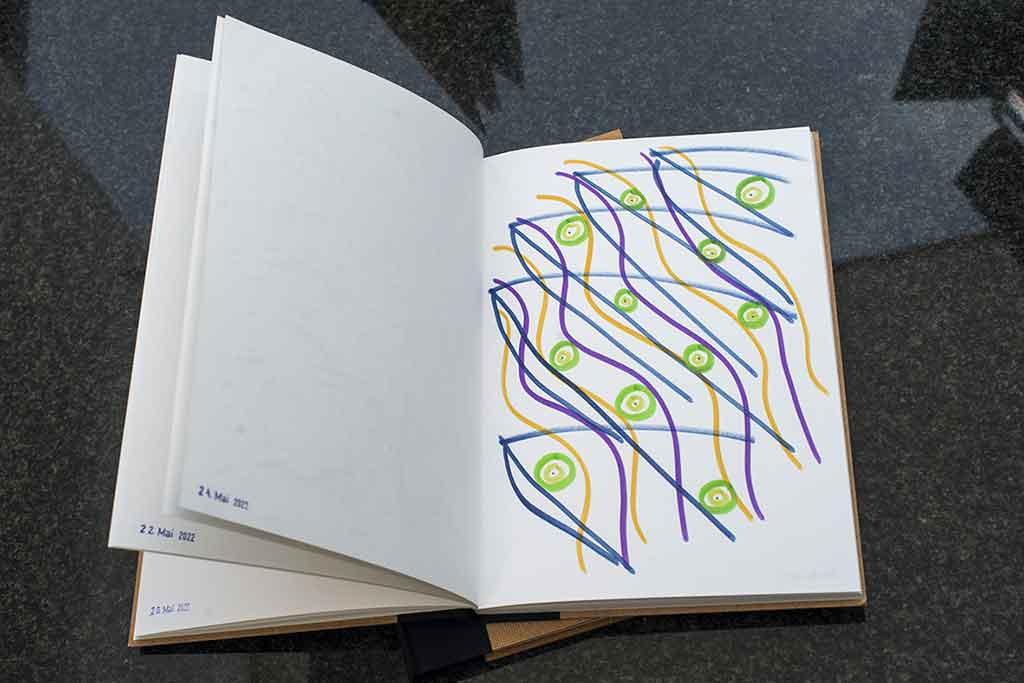 „Skizzentagebücher",  2021/2022, Aquarell, Tusche, Bleistift, Collagen u.a., 30 x 21 cm 