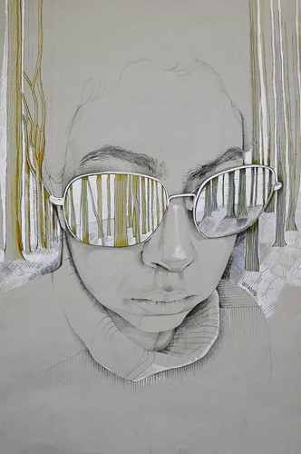 O.T., 2018, Bleisift und Marker auf Papier, 297 x 21 cm